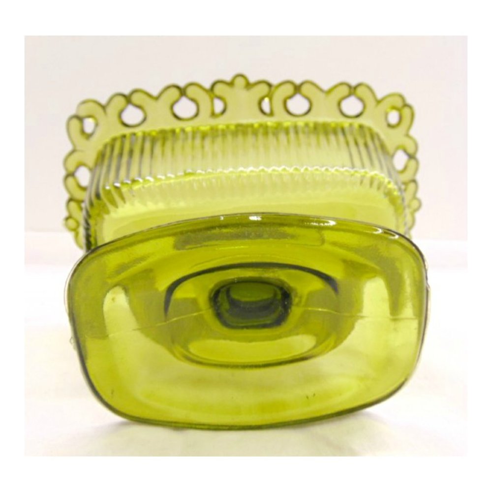 vintage Green Glass Open Lace Edge Candy Dish Compote - Picture 2 of 4